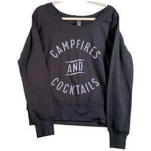 "Campfires and Cocktails" Graphic Sweatshirt Fall Lightweight Gray Women Large
